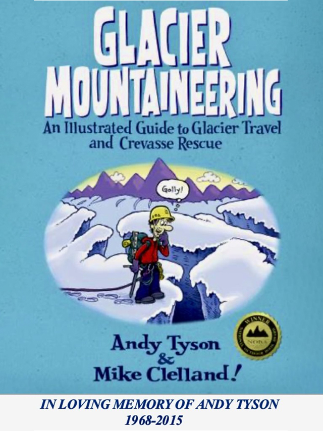 A book cover with a cartoon of a man on top of a mountain.