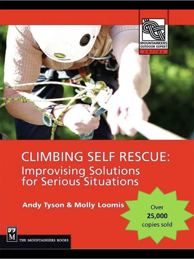 A book cover with a person climbing on top of a tree.