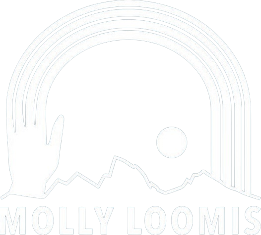 A black and white image of the logo for molly loomis.